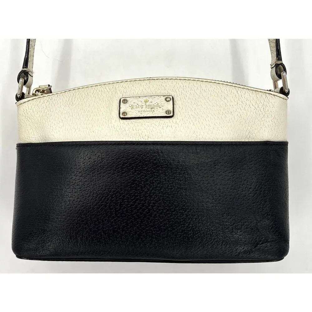 Kate Spade Small Black White Leather Crossbody Adj Strap Lined Slip Pocket